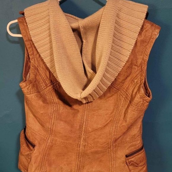 JACKETT NEW YORK Genuine Leather Boho Tan Vest with Hood Small - Picture 11 of 11